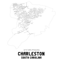 Charleston South Carolina. US street map with black and white lines.