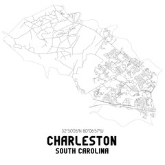 Fototapeta na wymiar Charleston South Carolina. US street map with black and white lines.