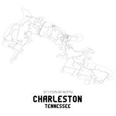 Charleston Tennessee. US street map with black and white lines.