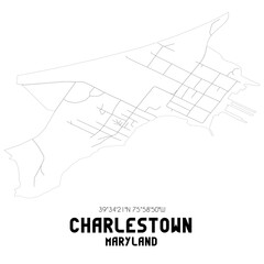 Charlestown Maryland. US street map with black and white lines.