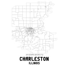 Charleston Illinois. US street map with black and white lines.