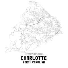 Fototapeta na wymiar Charlotte North Carolina. US street map with black and white lines.