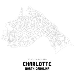 Fototapeta na wymiar Charlotte North Carolina. US street map with black and white lines.