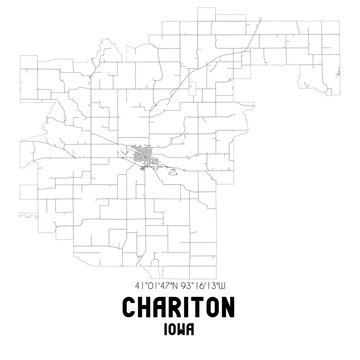 Chariton Iowa. US street map with black and white lines.