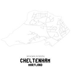 Cheltenham Maryland. US street map with black and white lines.