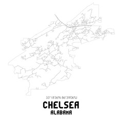 Chelsea Alabama. US street map with black and white lines.