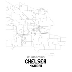 Fototapeta na wymiar Chelsea Michigan. US street map with black and white lines.
