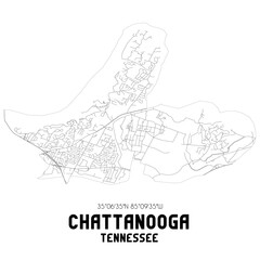 Chattanooga Tennessee. US street map with black and white lines.