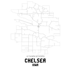 Chelsea Iowa. US street map with black and white lines.