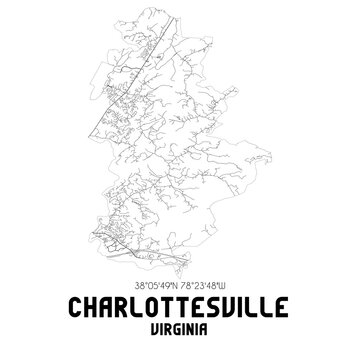 Charlottesville Virginia. US Street Map With Black And White Lines.