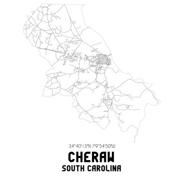 Cheraw South Carolina. US street map with black and white lines.