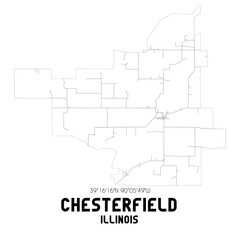 Chesterfield Illinois. US street map with black and white lines.