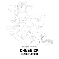 Cheswick Pennsylvania. US street map with black and white lines.