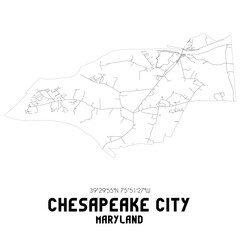 Chesapeake City Maryland. US street map with black and white lines.