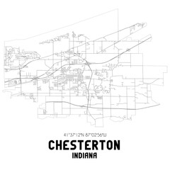 Chesterton Indiana. US street map with black and white lines.