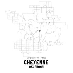 Cheyenne Oklahoma. US street map with black and white lines.