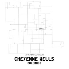 Cheyenne Wells Colorado. US street map with black and white lines.