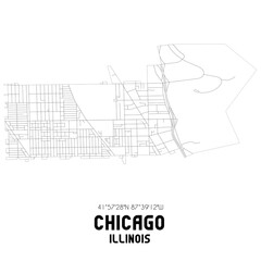 Chicago Illinois. US street map with black and white lines.