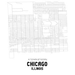 Chicago Illinois. US street map with black and white lines.