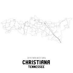 Christiana Tennessee. US street map with black and white lines.
