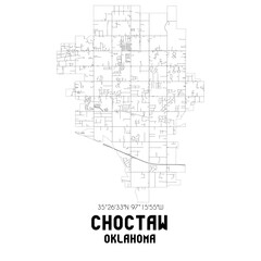 Choctaw Oklahoma. US street map with black and white lines.