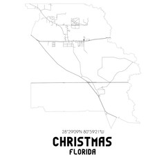 Christmas Florida. US street map with black and white lines.