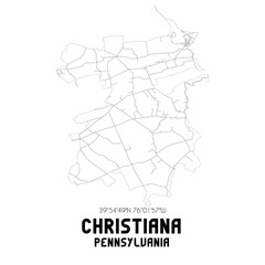 Christiana Pennsylvania. US street map with black and white lines.