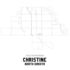 Christine North Dakota. US street map with black and white lines.