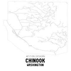 Chinook Washington. US street map with black and white lines.