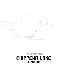 Chippewa Lake Michigan. US street map with black and white lines.