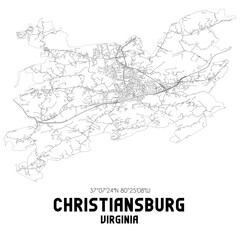 Christiansburg Virginia. US street map with black and white lines.