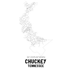 Chuckey Tennessee. US street map with black and white lines.
