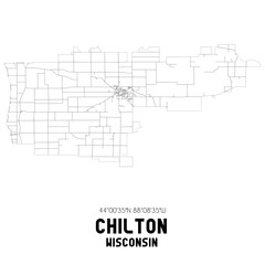 Chilton Wisconsin. US street map with black and white lines.