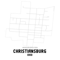 Christiansburg Ohio. US street map with black and white lines.