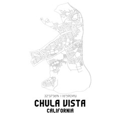 Chula Vista California. US street map with black and white lines.