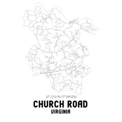 Church Road Virginia. US street map with black and white lines.