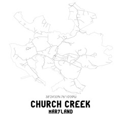 Fototapeta na wymiar Church Creek Maryland. US street map with black and white lines.