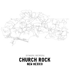 Church Rock New Mexico. US street map with black and white lines.