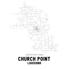 Church Point Louisiana. US street map with black and white lines.
