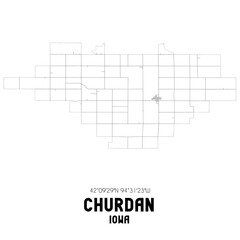 Churdan Iowa. US street map with black and white lines.
