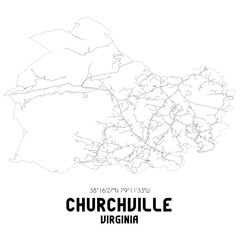 Churchville Virginia. US street map with black and white lines.
