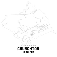 Churchton Maryland. US street map with black and white lines.
