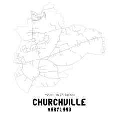 Churchville Maryland. US street map with black and white lines.