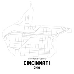 Cincinnati Ohio. US street map with black and white lines.
