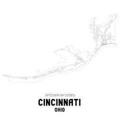 Cincinnati Ohio. US street map with black and white lines.