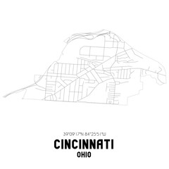 Cincinnati Ohio. US street map with black and white lines.