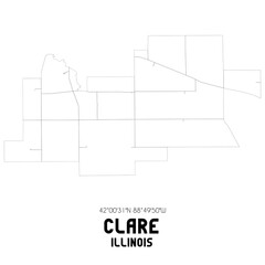 Clare Illinois. US street map with black and white lines.