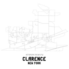 Clarence New York. US street map with black and white lines.