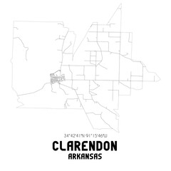 Clarendon Arkansas. US street map with black and white lines.