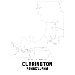 Clarington Pennsylvania. US street map with black and white lines.